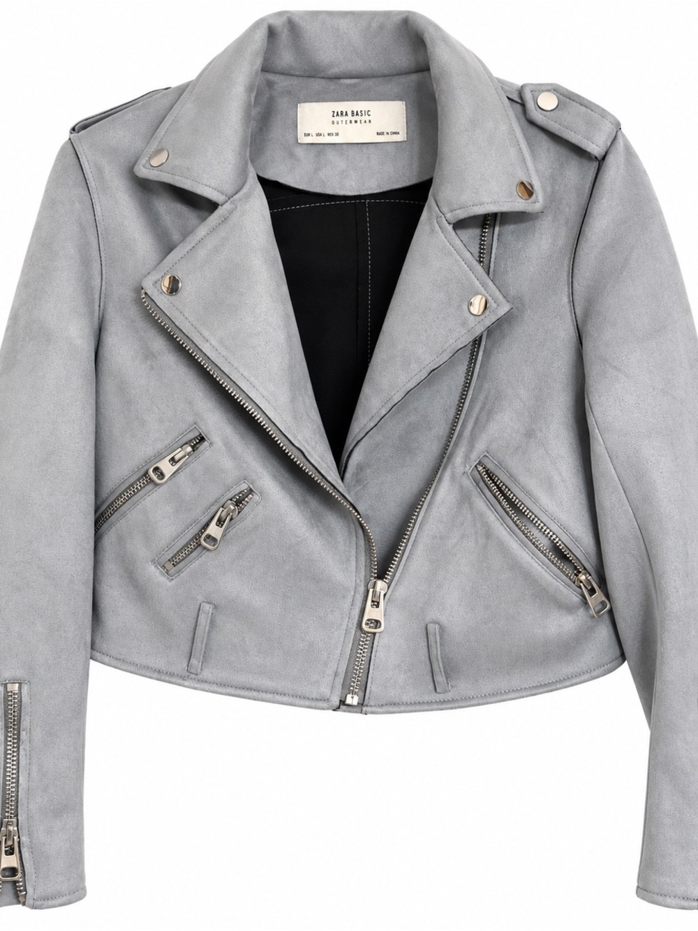 Zara Light Gray Suede Moto Jacket